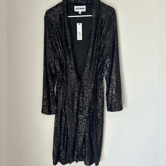 NWT - Steve Madden Black Showstopper Sequin Embellished Duster - Size Me… - Picture 3 of 5